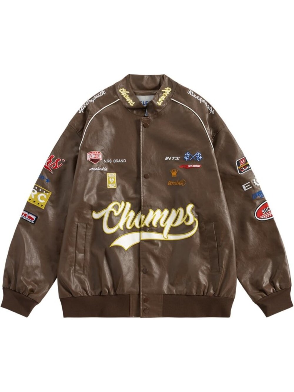 Women's Dark Brown Leather Racing Jacket Oversized Motorcycle Biker Racer Jacket